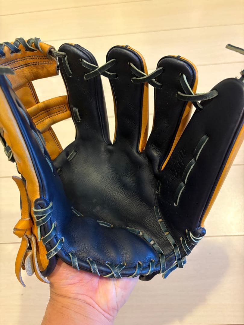 RYU 野球用レザーグローブ オレンジネイビー
