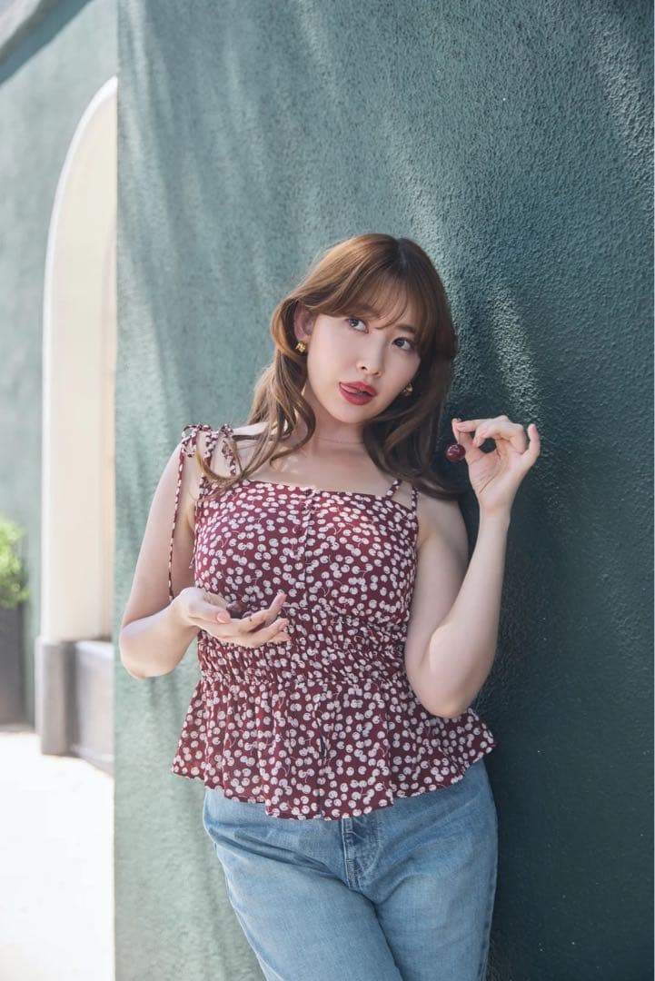 Cherry Pattern Strap Top ♡ Herlipto