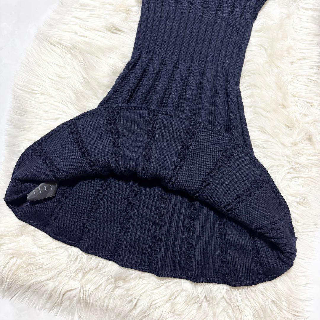美品 プラダ ケーブルニット ワンピース ドレス 36 PRADA ネイビー
