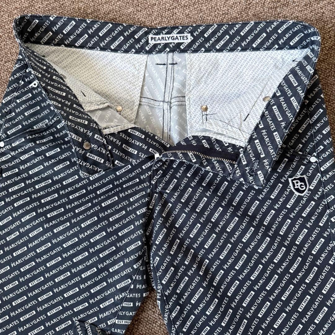 パーリーゲイツ　パンツ　総柄　L〜XL相当　紺　ネイビー　白　コットン素材　5