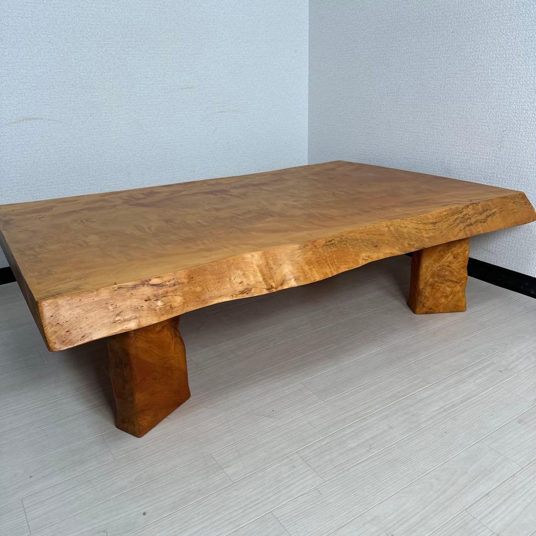 栃 トチ材 無垢 一枚板 座卓/耳付き 栃虎杢 光明杢 幅132cm iso※