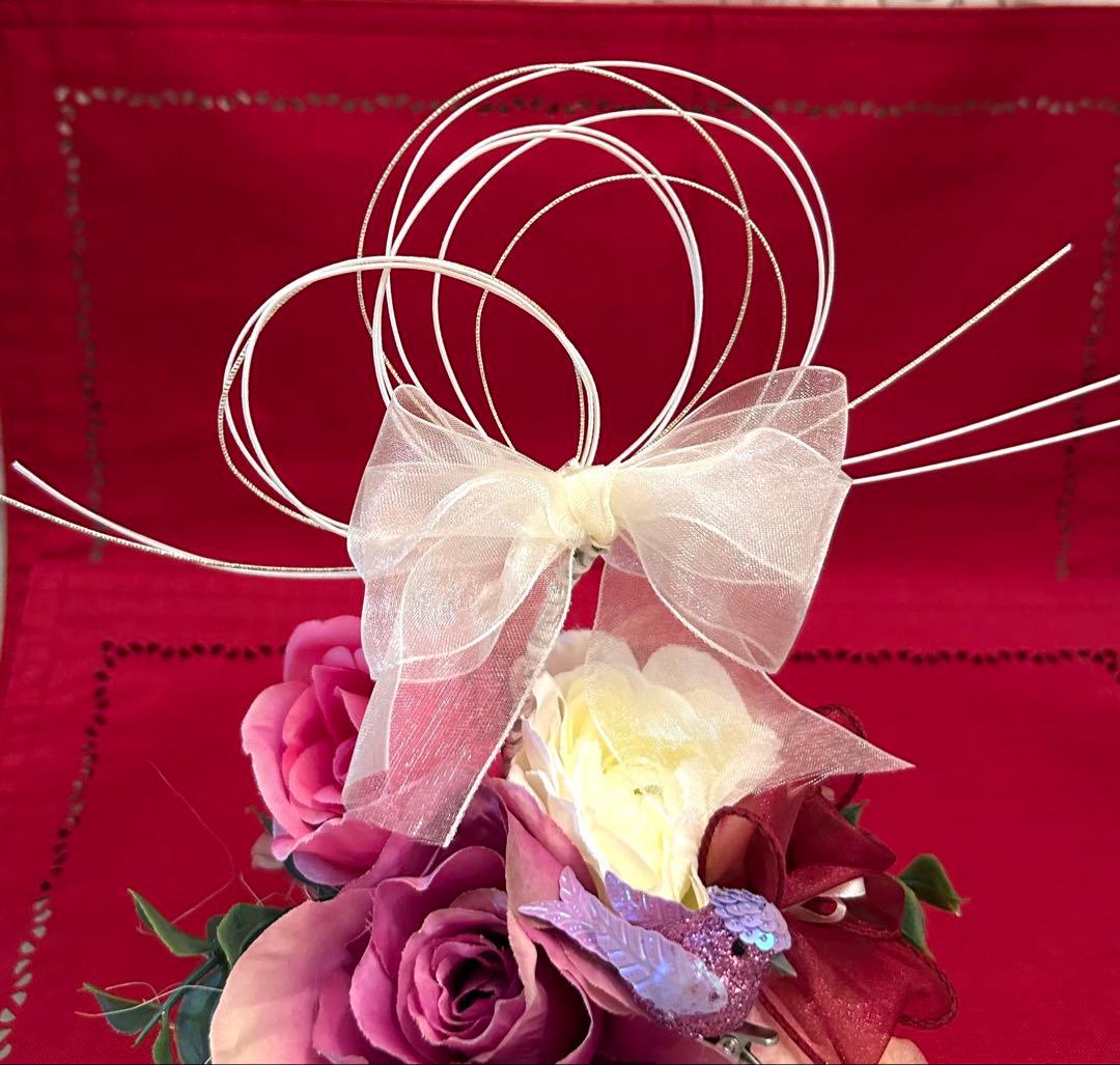 «846»◤完売◢♥️感謝祭♥️フラワーオブジェ*薔薇*紫陽花*小鳥*パープル