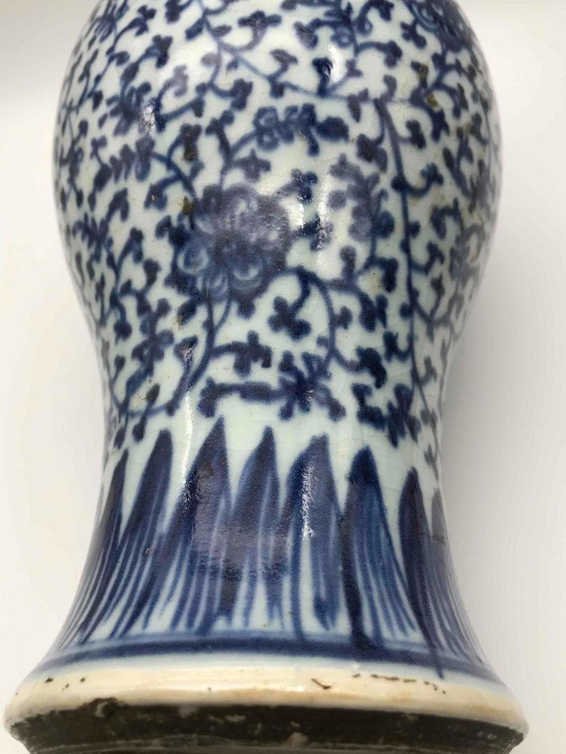 清雍正時代　染付 青花唐草花卉文梅瓶　旧家コレクション　唐物　景徳鎮(D-62)