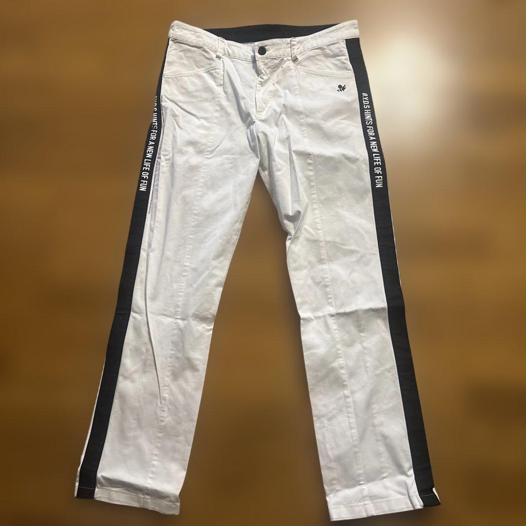 8YARDS ハチヤーズ ストレッチ ゴルフパンツ 白×黒 XL