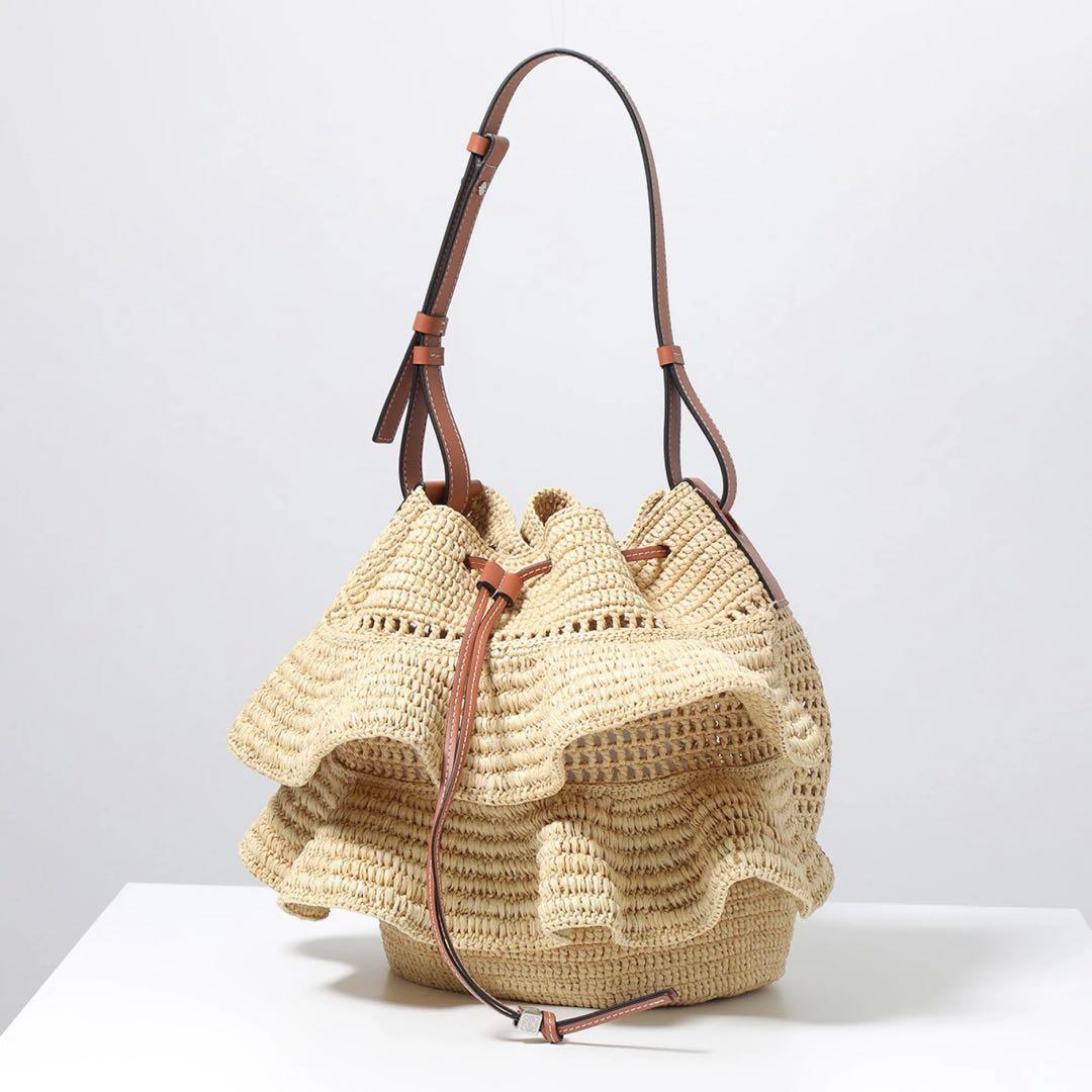 sky　新品Loeweかごバック　ラッフルバルーンバッグラフィア＆カーフ