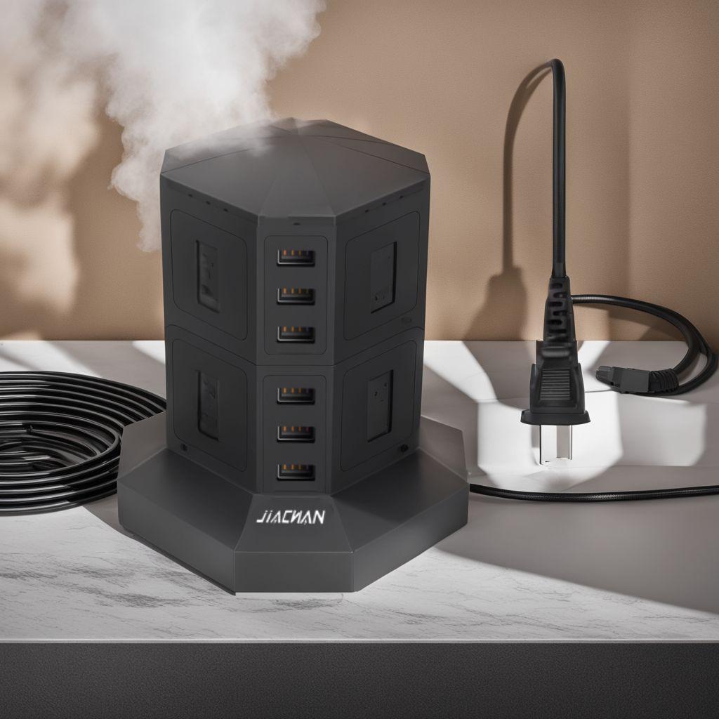 雷ガード 過負荷保護 1500W タワー式電源タップ 縦 8AC 6USB