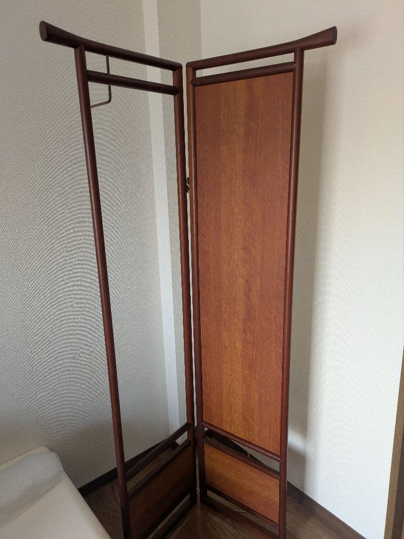 木製折りたたみハンガーラック 鏡付き
