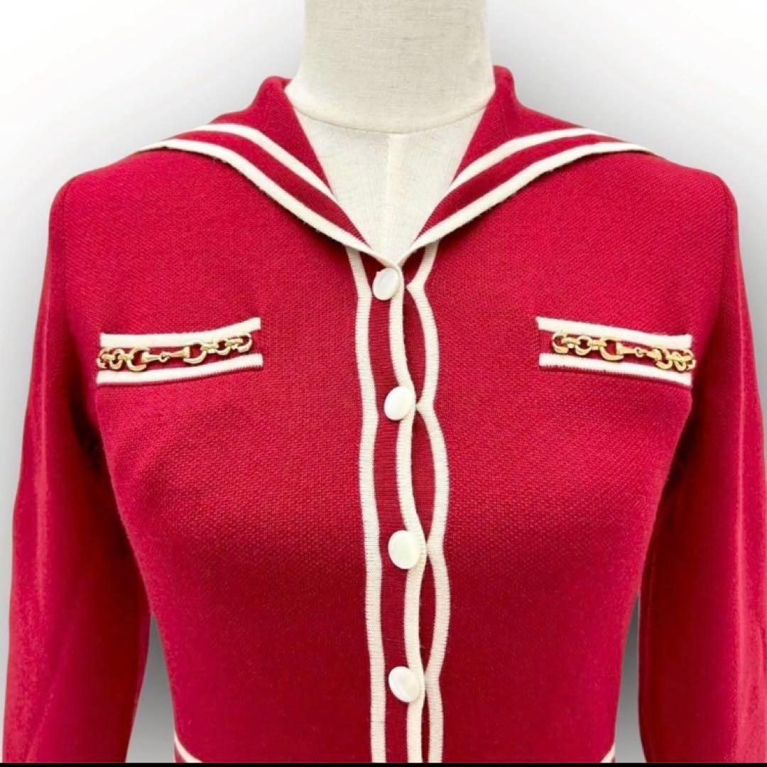 GUCCIワンピース コントラストトリム ウール ドレス XS 赤 白 長袖