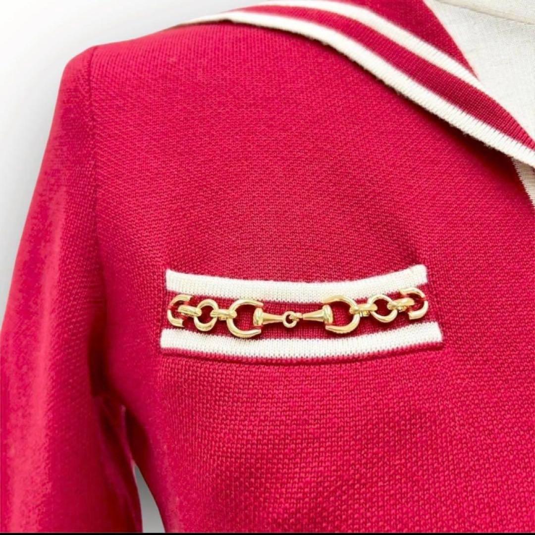 GUCCIワンピース コントラストトリム ウール ドレス XS 赤 白 長袖