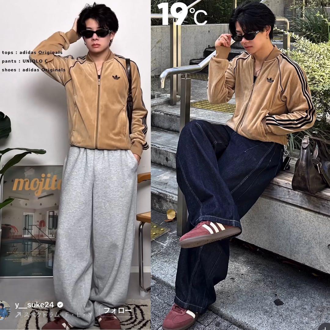 新品M⭐️adidas アディカラー ベロア ブラウン トラックトップ 風早ゆうた