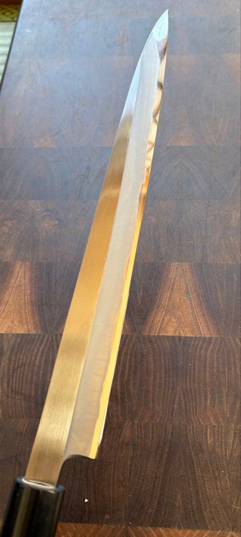 堺打刃物　紋鍛錬　青鋼　柳刃　9寸　270mm 包丁　和包丁　研ぎ済　水牛朴柄