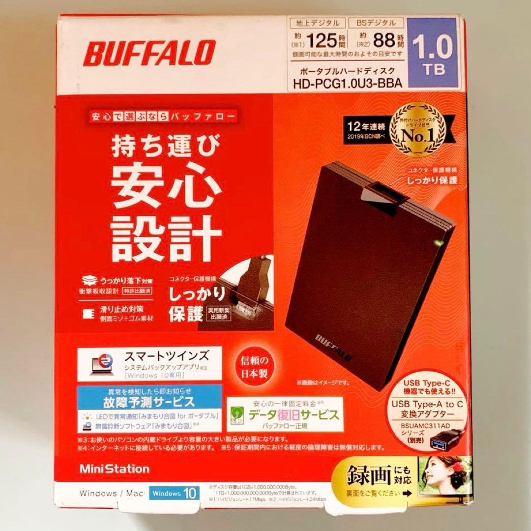 BUFFALO ポータブルハードディスク 1TB HD-PCG1.0U3-BBA