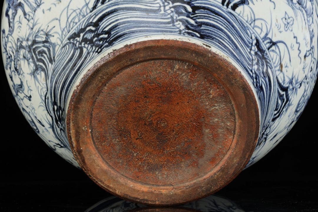 中国古玩 青花 染付 人物騎馬図 大壺30㎝ 飾壺 唐物 時代物 古美術 骨董品
