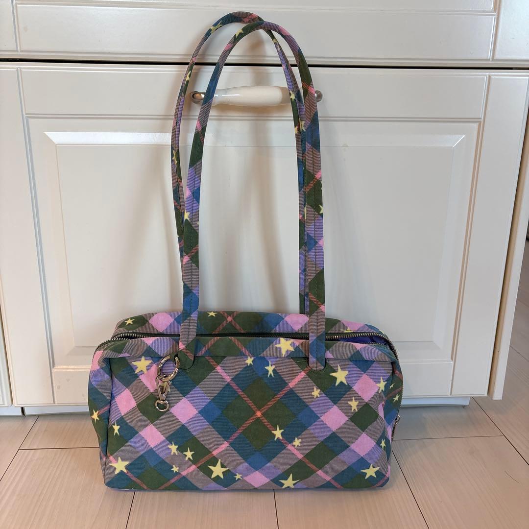 【BAGGU】 NYLON BOWLER BAG グリーンスターチェック