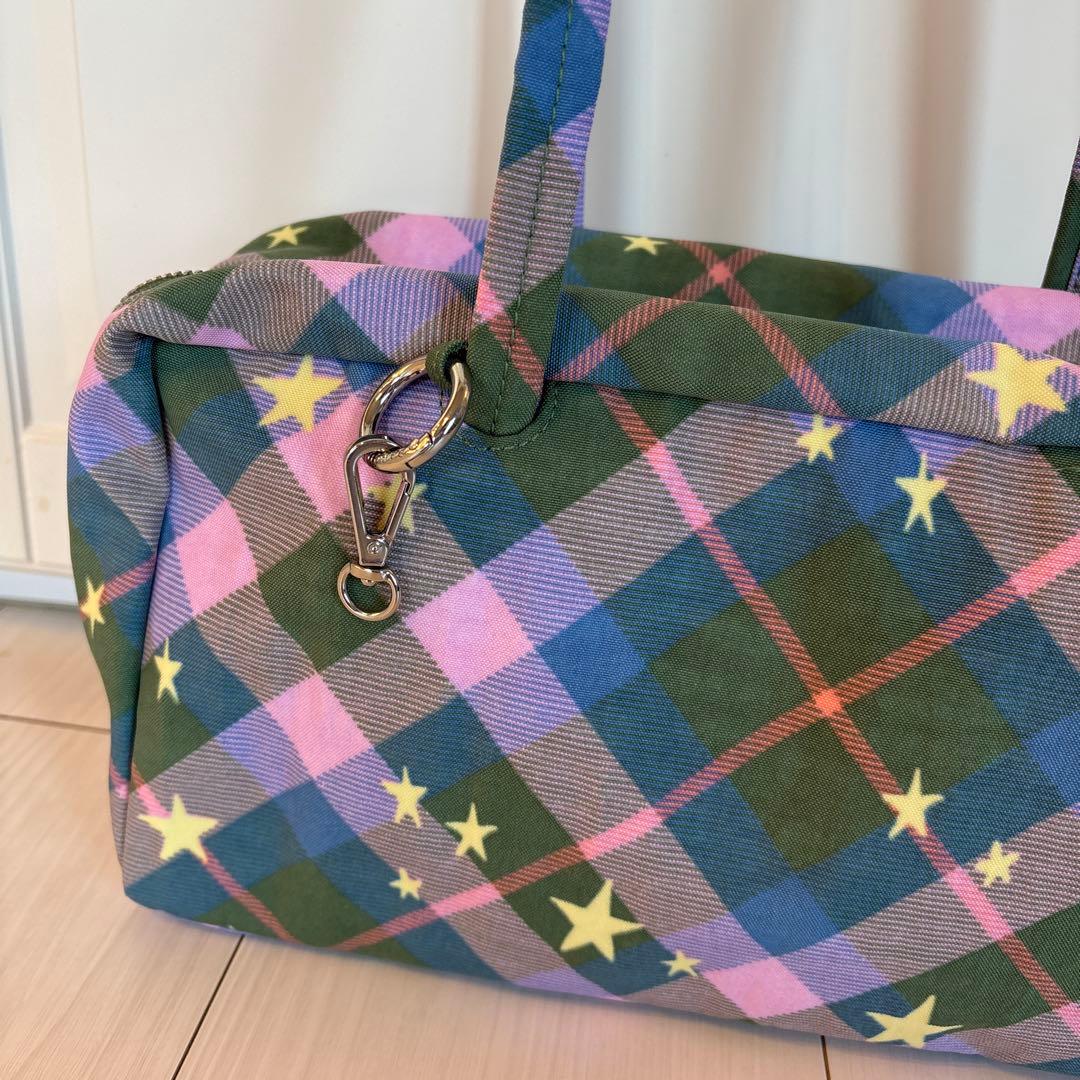 【BAGGU】 NYLON BOWLER BAG グリーンスターチェック
