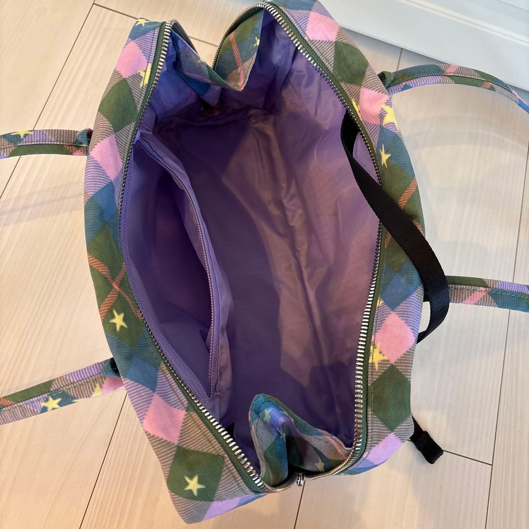 【BAGGU】 NYLON BOWLER BAG グリーンスターチェック
