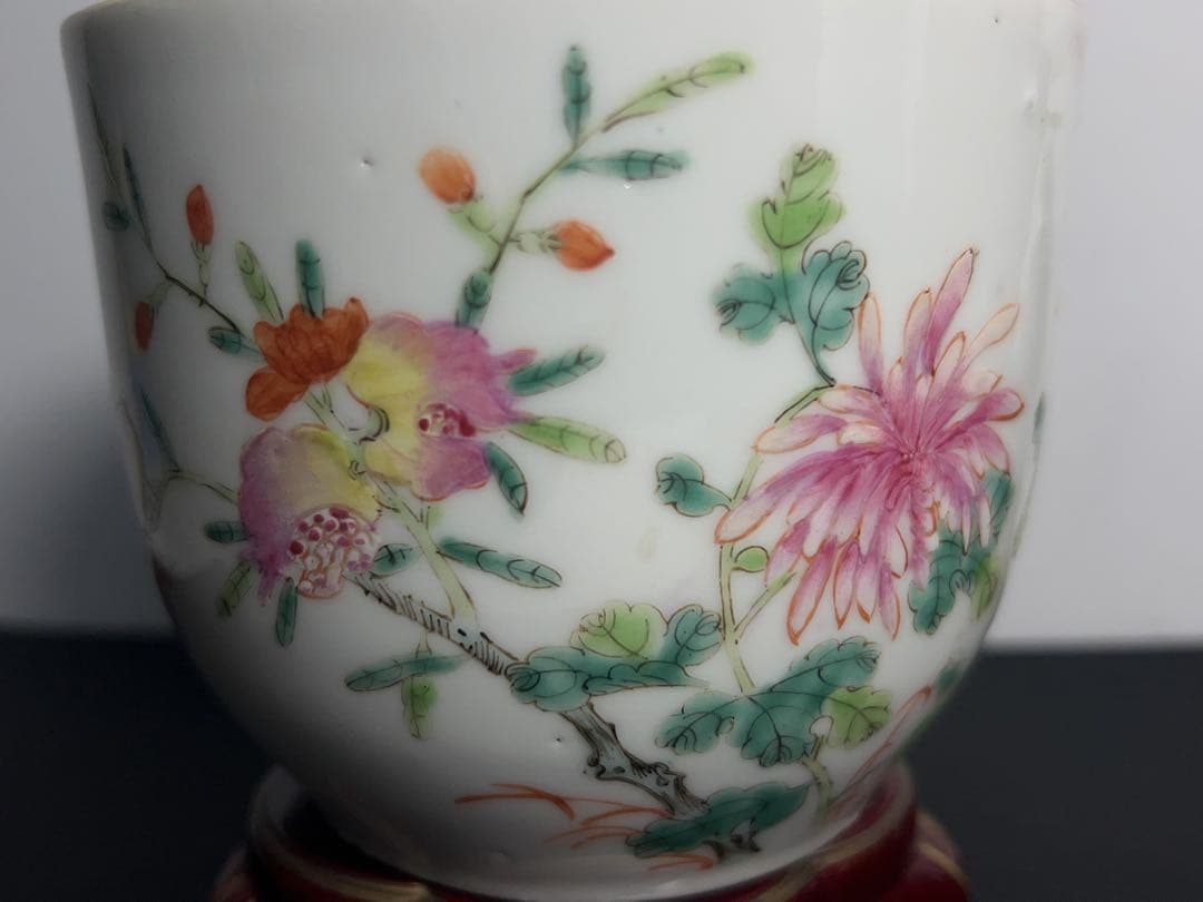 清時代粉彩茶入 陶磁器 花 茶道具 旧家整理品 中国古美術　専用箱あり