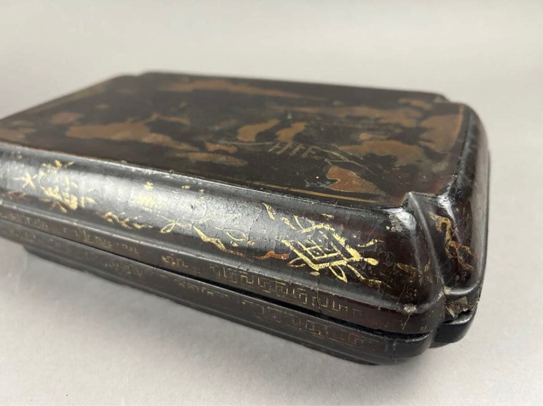 黒漆金彩長方箱 美術品　茶道具　骨董品　漆箱　漆器