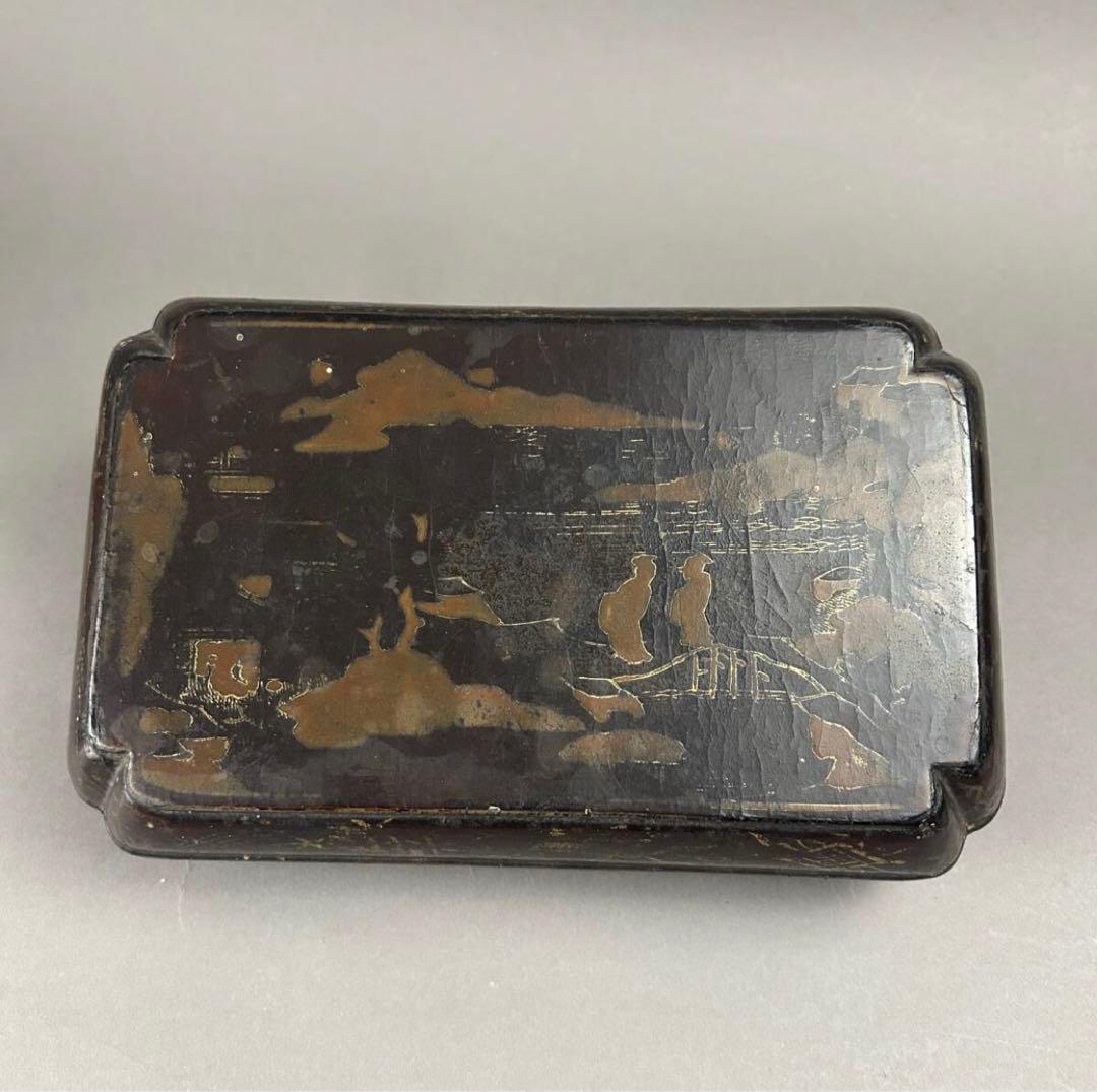 黒漆金彩長方箱 美術品　茶道具　骨董品　漆箱　漆器