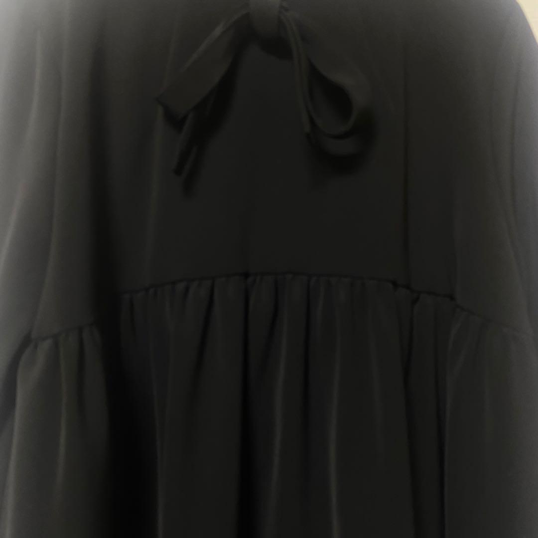 【美品】yori ヨリ リボン ブラウス オーバートップス ブラック 38