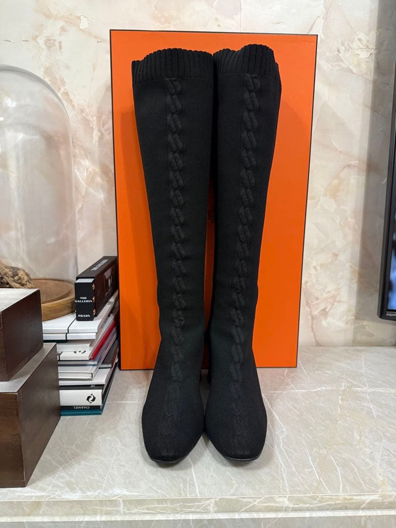HERMES エルメス　ニットロングブーツ　40 美品　送料込