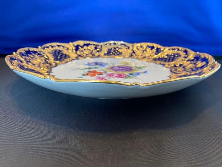 マイセン　ゴールドギルト　コバルト　キャビネットプレート　六ツ花　1級品