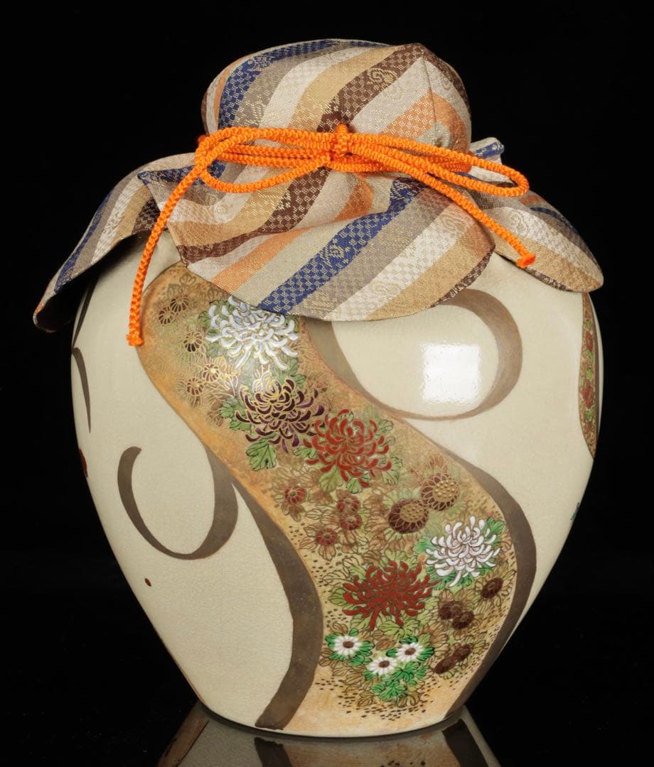 薩摩焼 【中野静鳳】茶道具 四君子絵 茶壺 飾壷 34㎝ 共箱付 古美術 骨董品