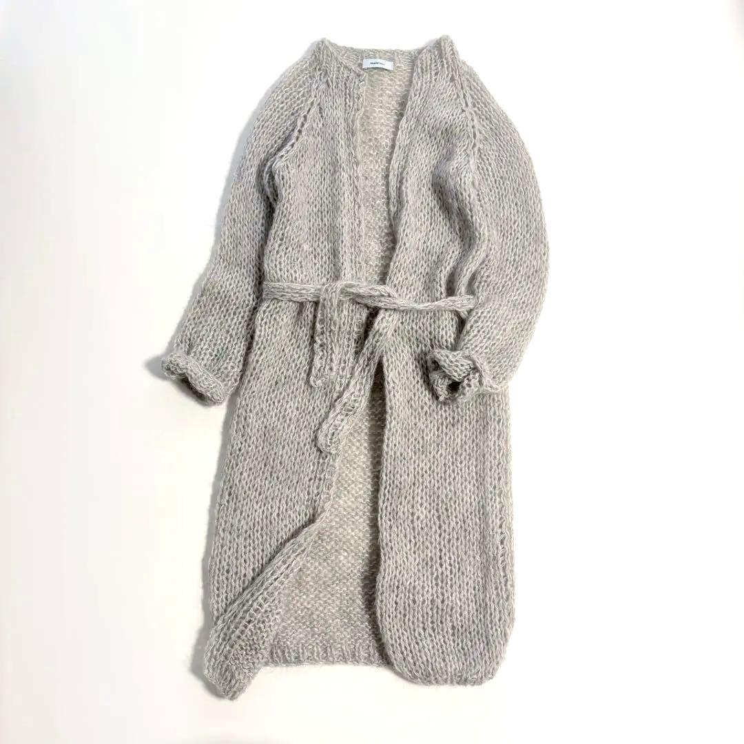【美品】Maiamiモヘア ロングカーディガン　グレー　ベルト付き