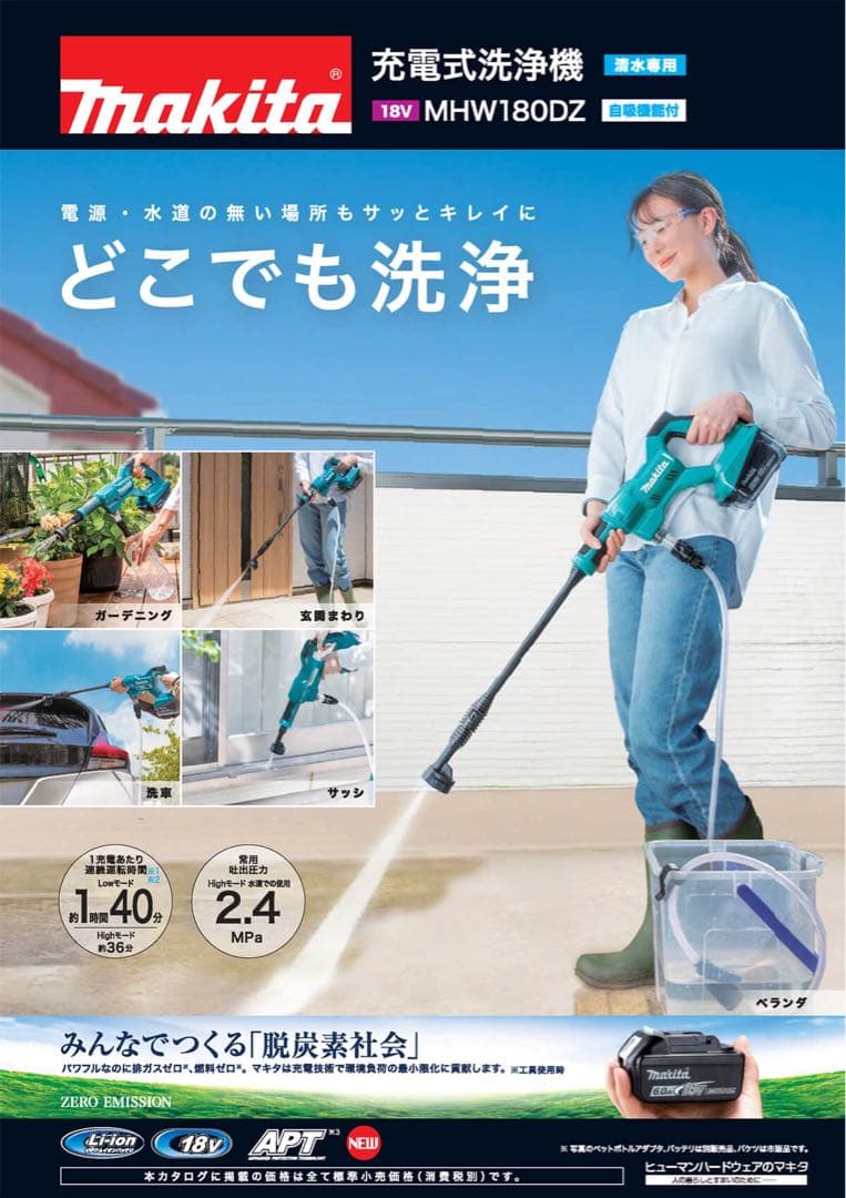 マキタ洗浄機 MHW180DZ ペットボトルアダプタ セット