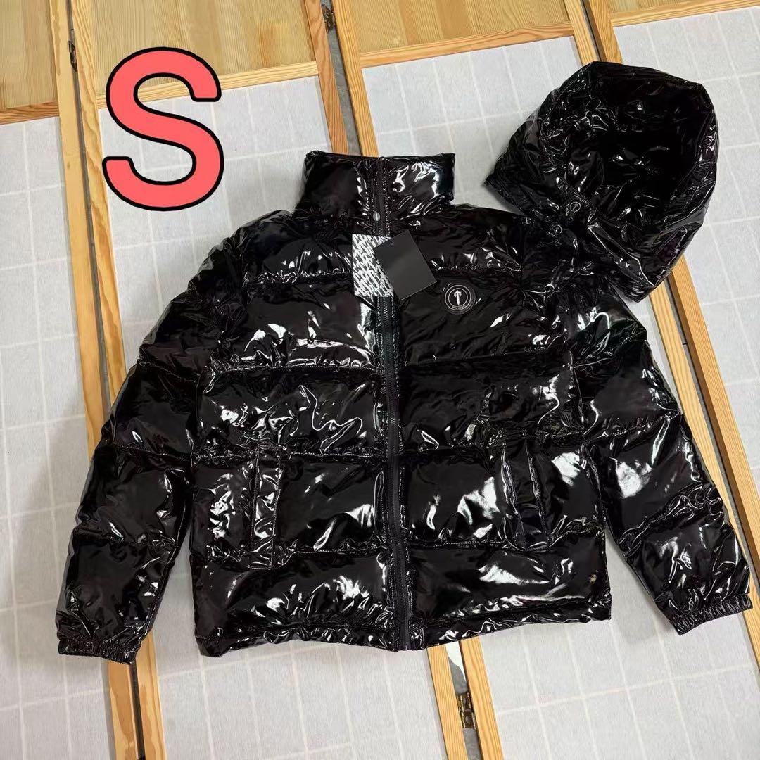 新品 TRAPSTAR 光沢ブラック ダウンジャケット Sサイズ i