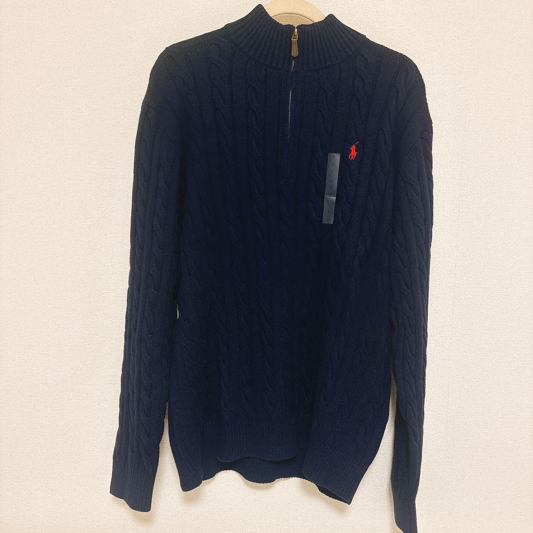 【新品未使用】POLO ラルフローレン メンズ ハーフジップ ネイビー Lサイズ