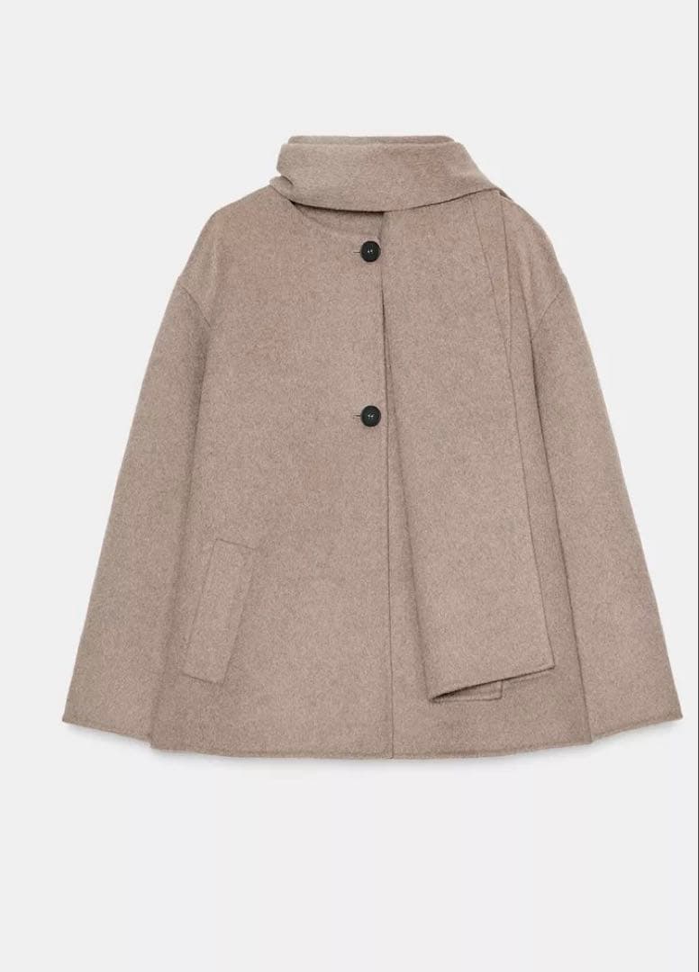 ZARA 新品未使用　ウールショートスカーフ付コート　ベージュ