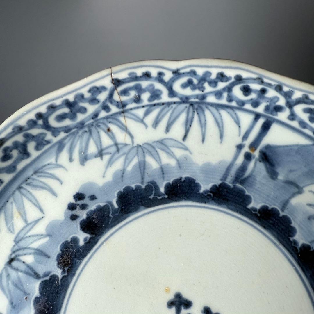 古伊万里　染付竹林蛸唐草文七寸皿　六枚　大明成化年製　名品　江戸中期　古美術