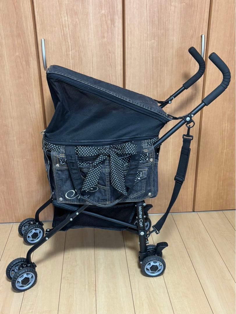 SALE希少美品マザーカートミニバギードットパターンデニム犬猫キャリー散歩バッグ