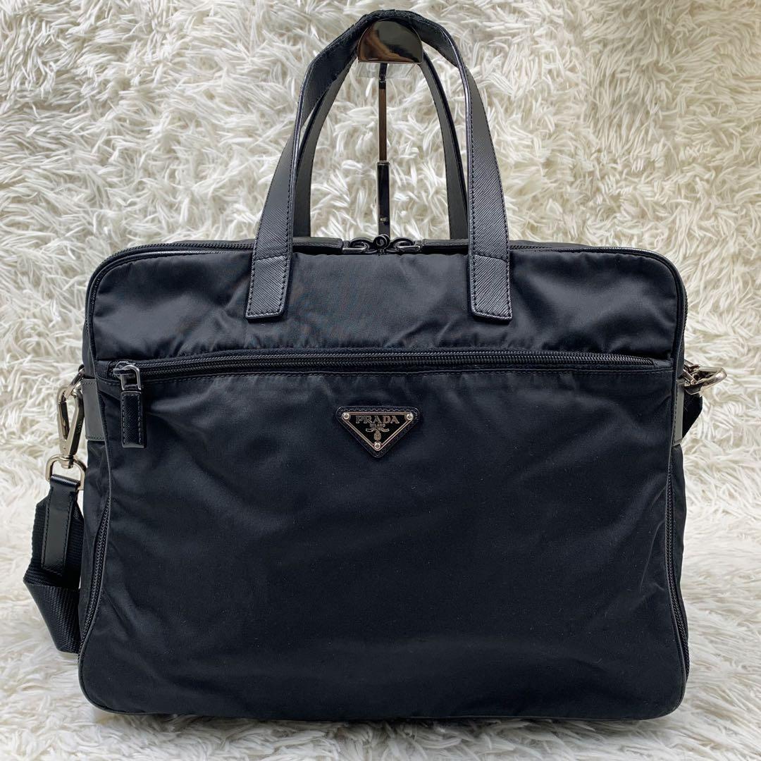 プラダ ビジネスバッグ 2way ショルダーバッグ 三角ロゴ ナイロン ブラック