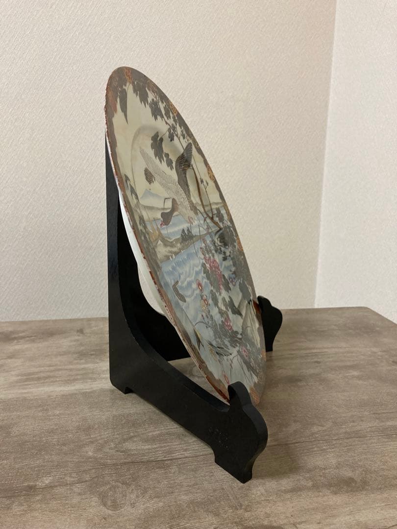 明治　手描き　夫婦雁と牡丹　大皿　2枚　縁起　時代　〈検 横濱焼　隅田焼　眞葛焼