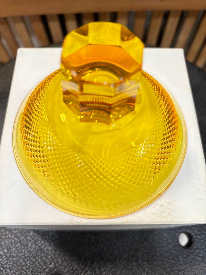 超美品 江戸被切子 二代 岳茂 作品ダイヤモンドカット 黄色 激安投売り