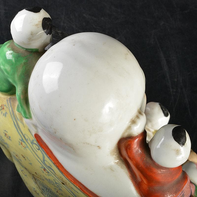 中国　景徳鎮　粉彩　布袋唐子像　置物　V　R7372