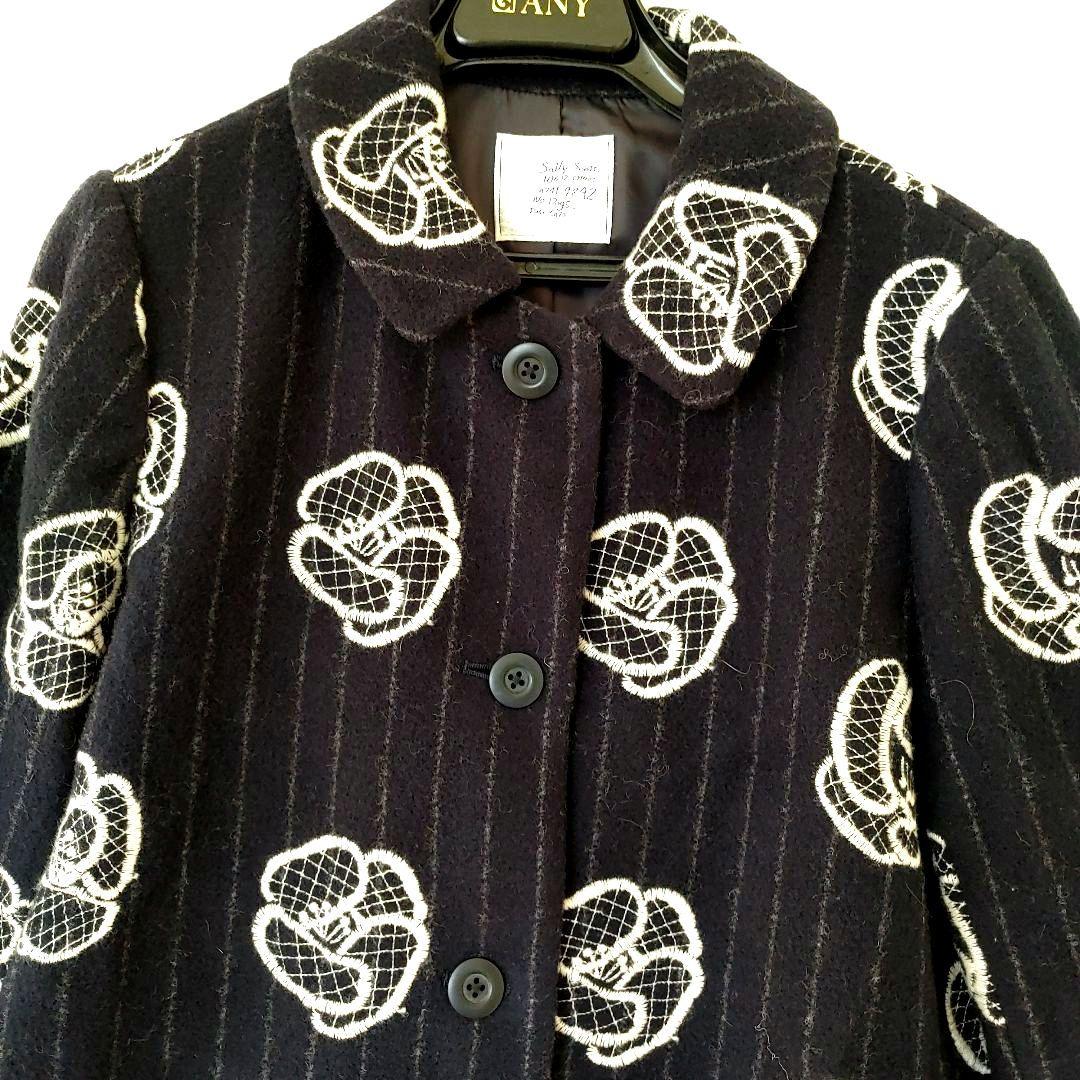 美品 サリースコット 花 刺繍 ロングコート 11号 L ミナペルホネン