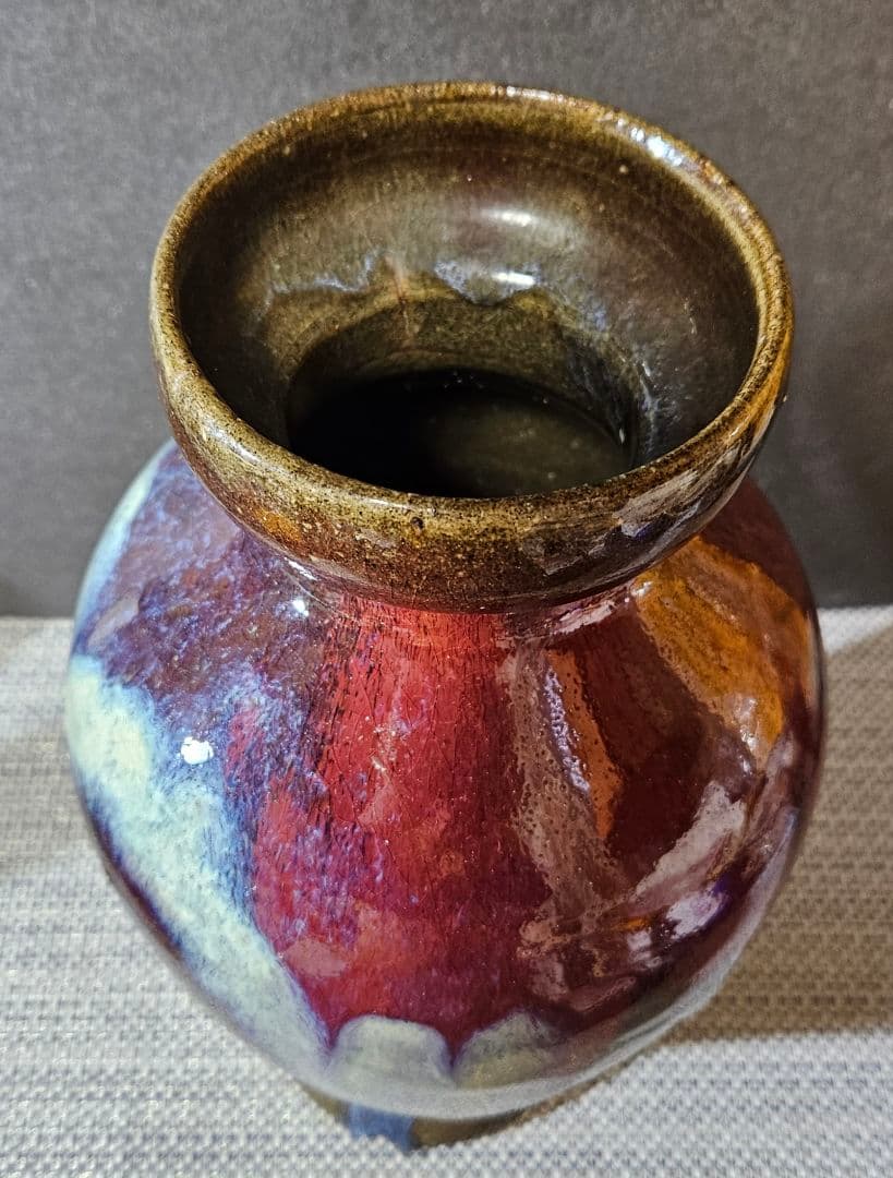 【時代古作品❗】【名品❗】中国古陶磁 明代〜清代頃　 鈞窯　紫紅釉　澱青釉　大瓶