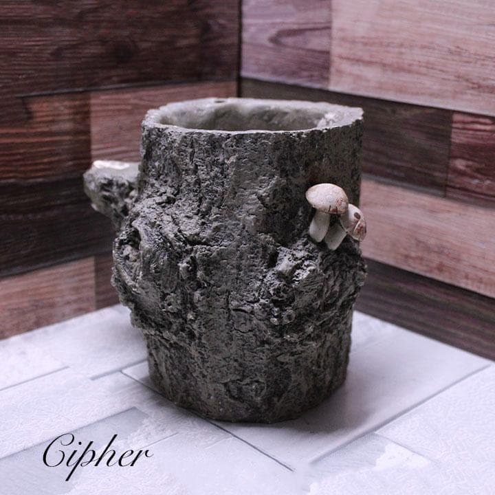 モルタル製　切株　植木鉢　植木鉢カバー　レトロ雑貨　SETO CRAFT　廃盤①