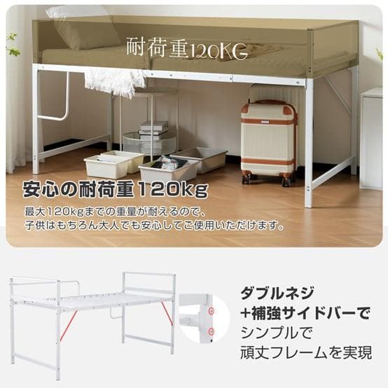 ロフトベッド パイプベッド シングル システムベッド ロータイプWhite
