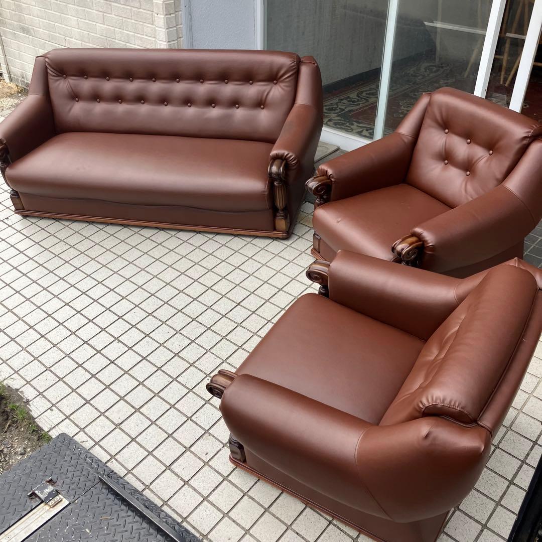 ① 昭和レトロ オールドカリモク レザーソファー 1人掛けソファー ロビーチェア