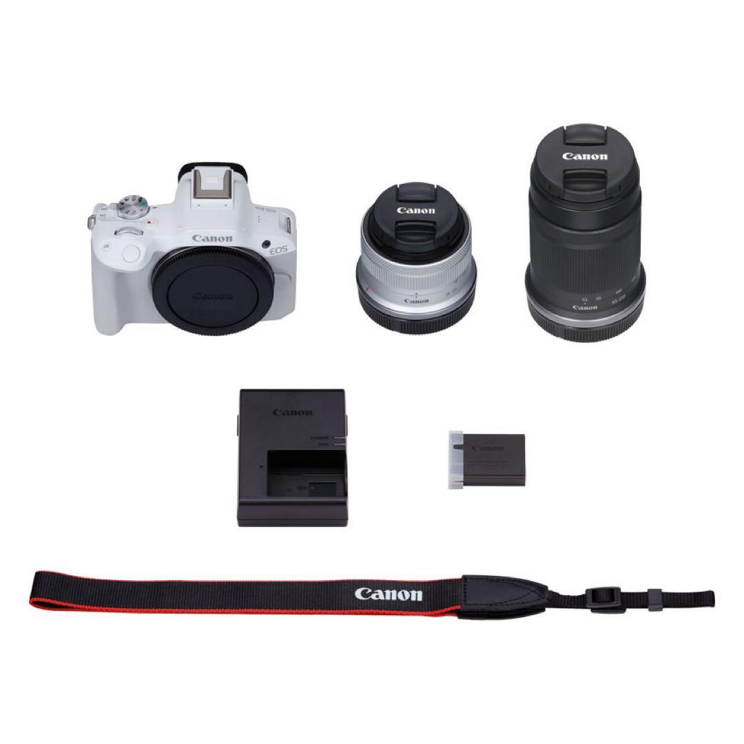【値下げ中】EOS R50（ホワイト）・ダブルズームキット(清掃グッズ付き)