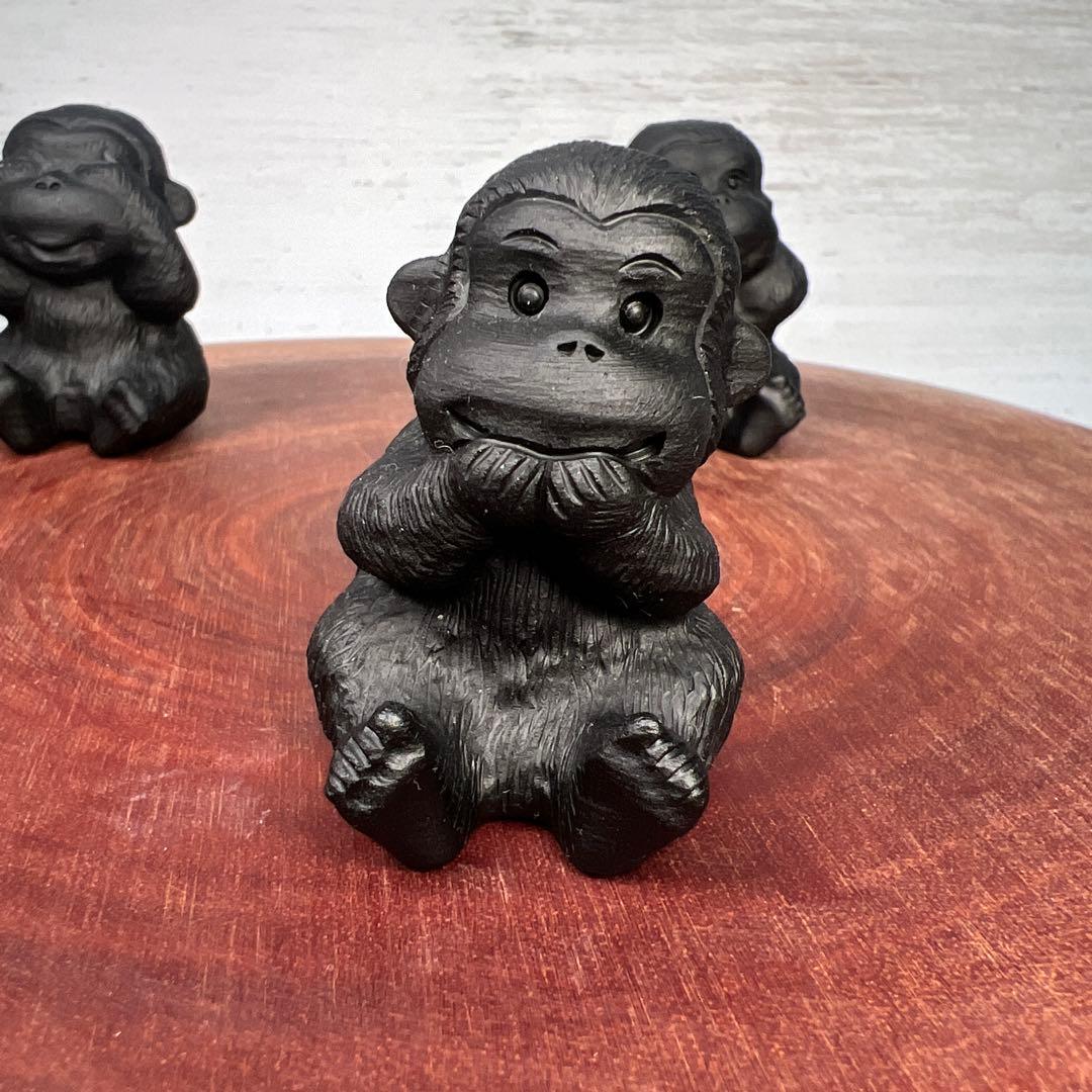 天然石　三猿　オブシディアン