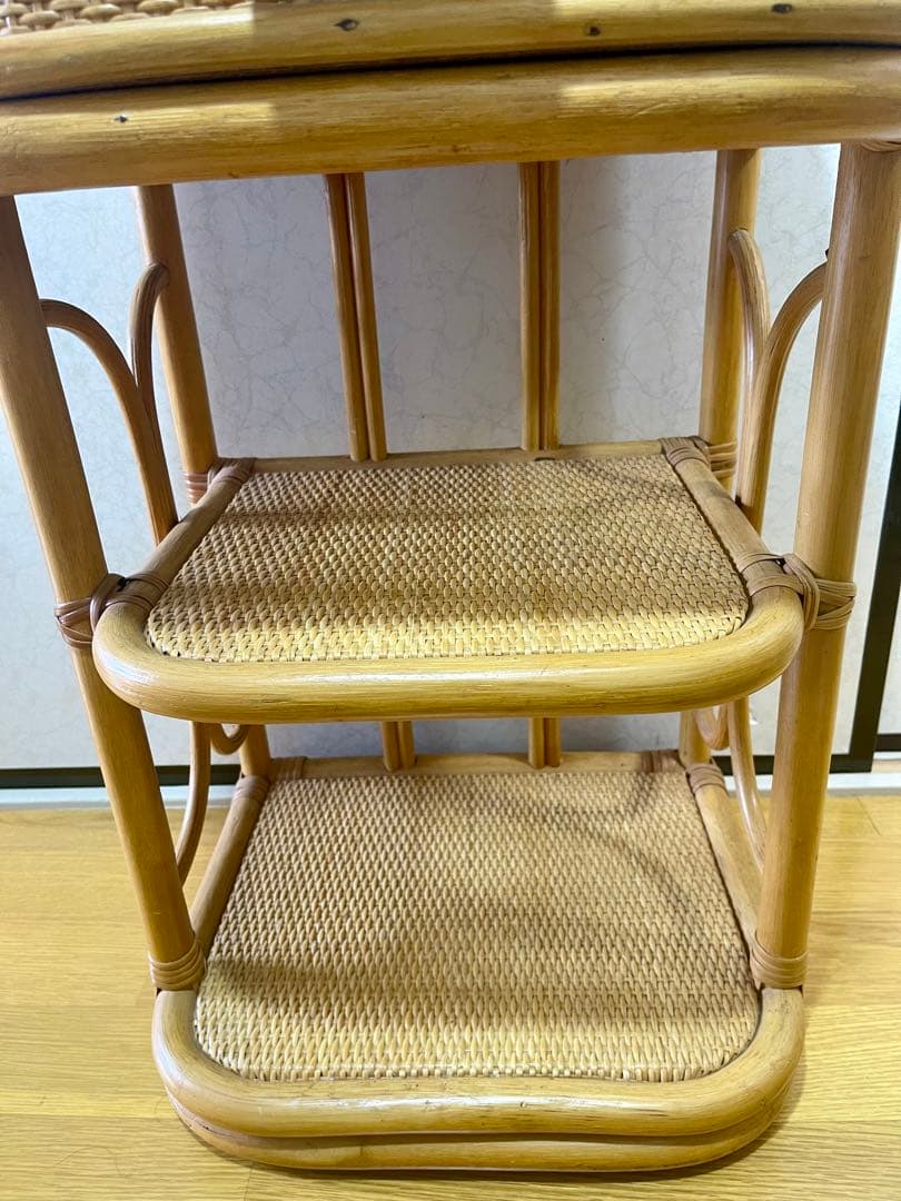 美品 ラタン 籐 電話台 キャビネット 昭和レトロ