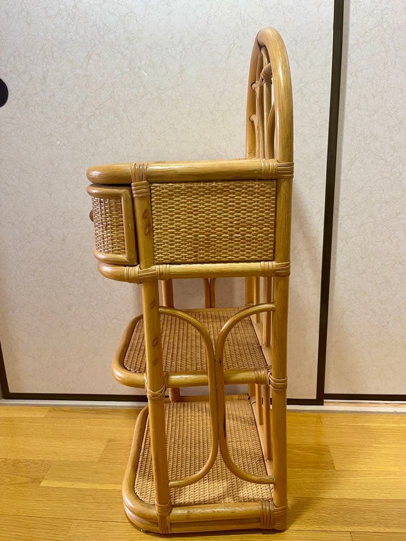 美品 ラタン 籐 電話台 キャビネット 昭和レトロ