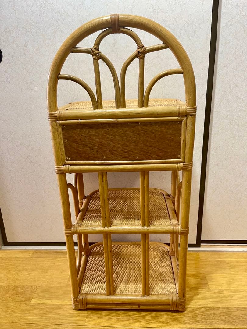 美品 ラタン 籐 電話台 キャビネット 昭和レトロ