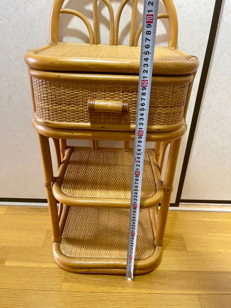 美品 ラタン 籐 電話台 キャビネット 昭和レトロ