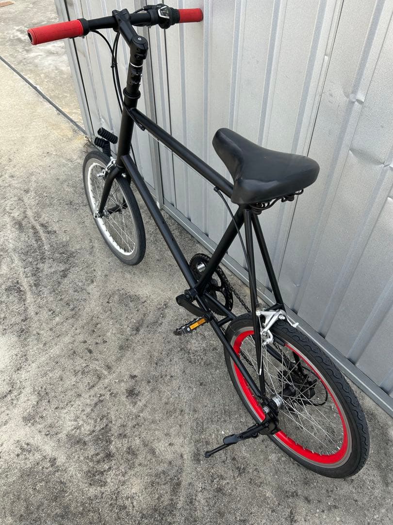 ミニベロ 自転車 マットブラック赤ハンドル整備済